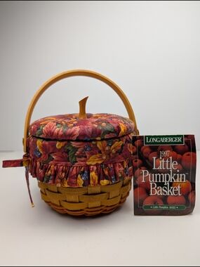 Longaberger Little Pumpkin Basket/Stem Lid/Leaves Liner/Protector, Vintage 1997